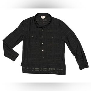 CALVIN KLEIN BLACK BUTTON DOWN SHIRT PLAID WOMEN LONG SLEEVE POCKETS SIZE SMALL